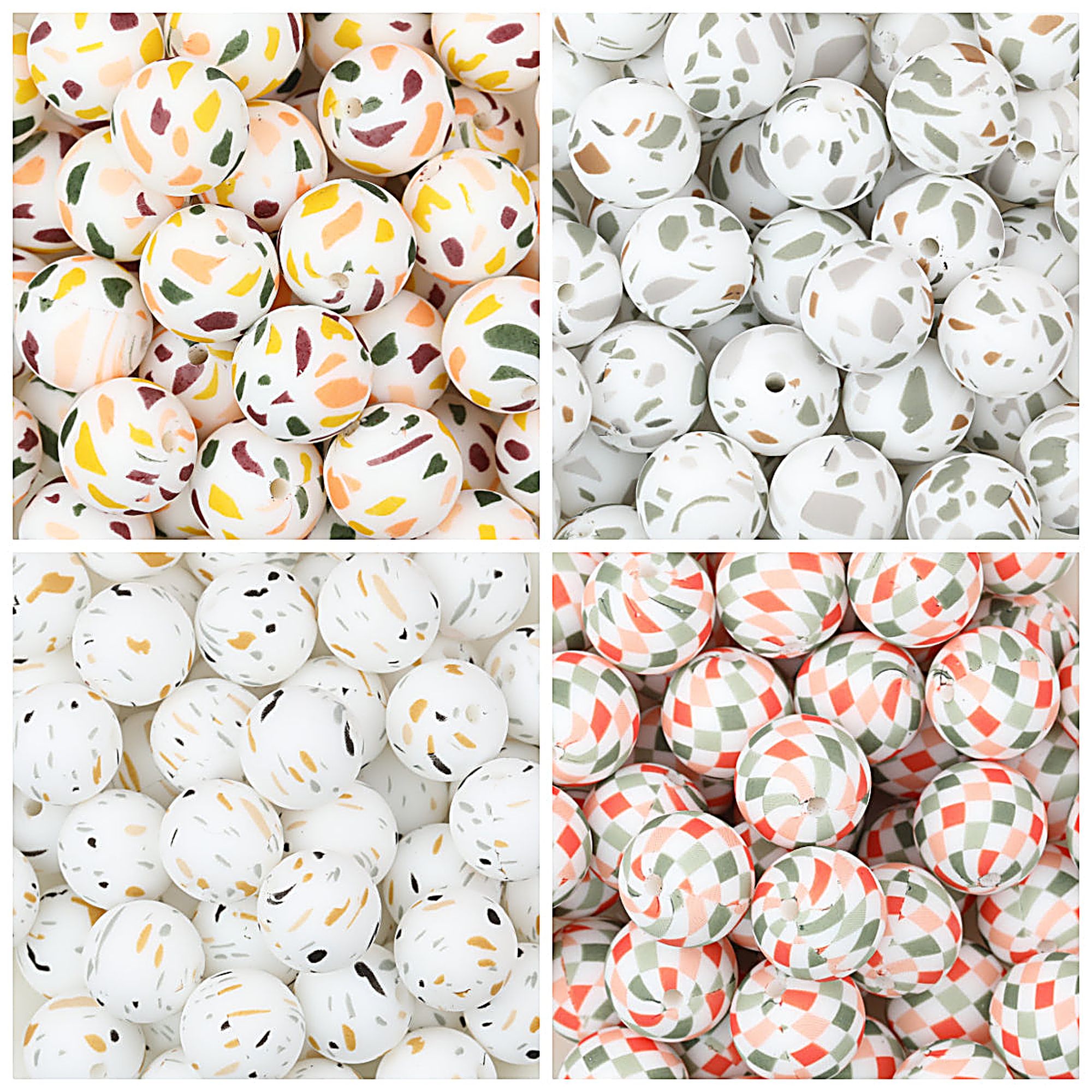 Colorful Pattern 15mm Silicone Round Beads 50pcs