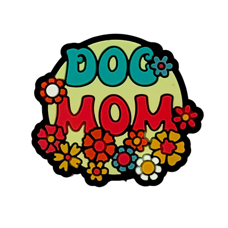 Silicone Focal Beads Dog Mom With Colorful Flower Cluster 20pcs