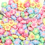 Cartoon Flower Acrylic Beads 16mm Glossy Pastel Colors 20pcs 4