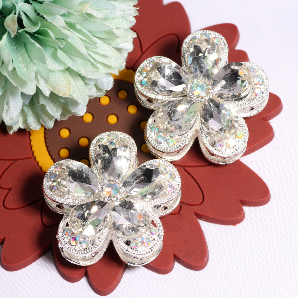 Double Layer 37mm Flower Rhinestone Beads with Alloy Base 2pcs 13