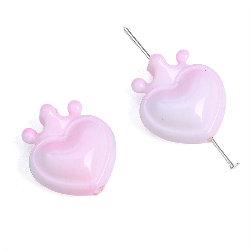 Heart Crown Acrylic Beads 17x19mm Glossy Pastel and Black 8pcs 7
