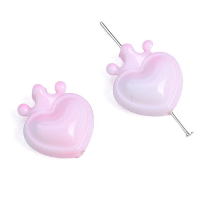 Heart Crown Acrylic Beads 17x19mm Glossy Pastel and Black 8pcs 7