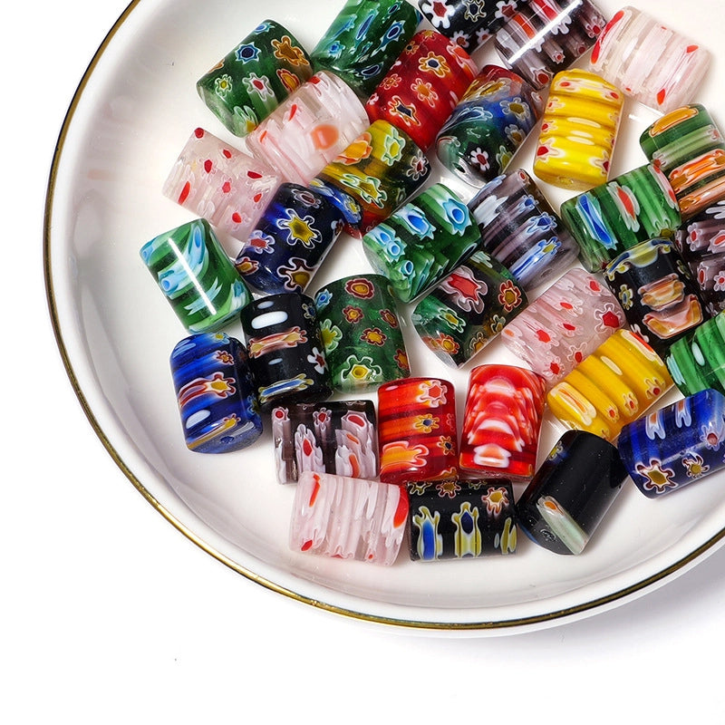 Millefiori Cylindrical Glass Beads 13mm Swirling Floral Patterns 10pcs 3