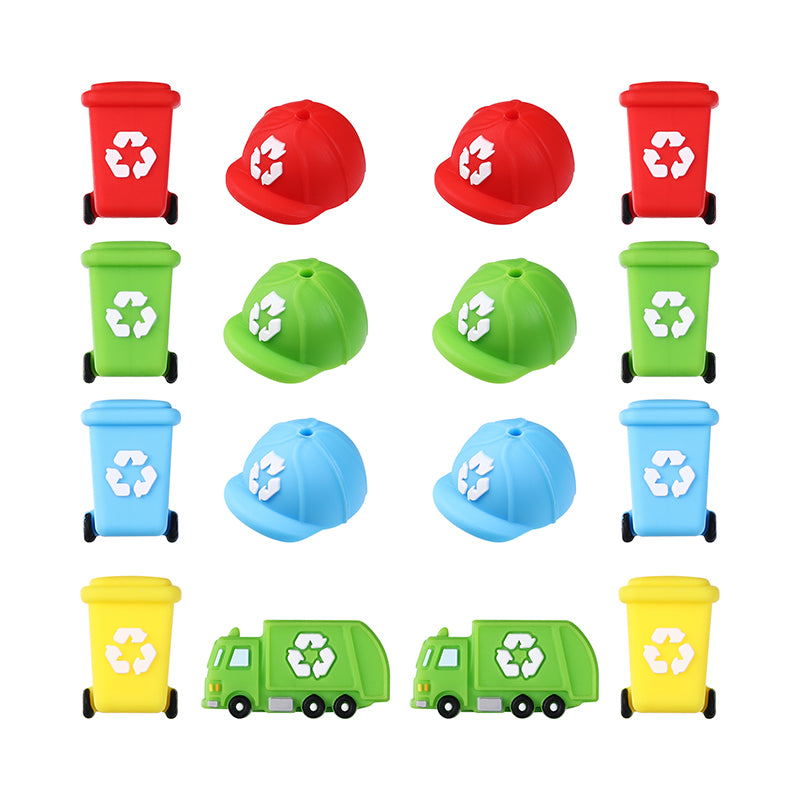 Silicone 3D Focal Beads Sanitation Red Cap Recycling Symbol 10