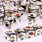 Silver Square Acrylic Beads 14mm Hello Kitty Series 10pcs