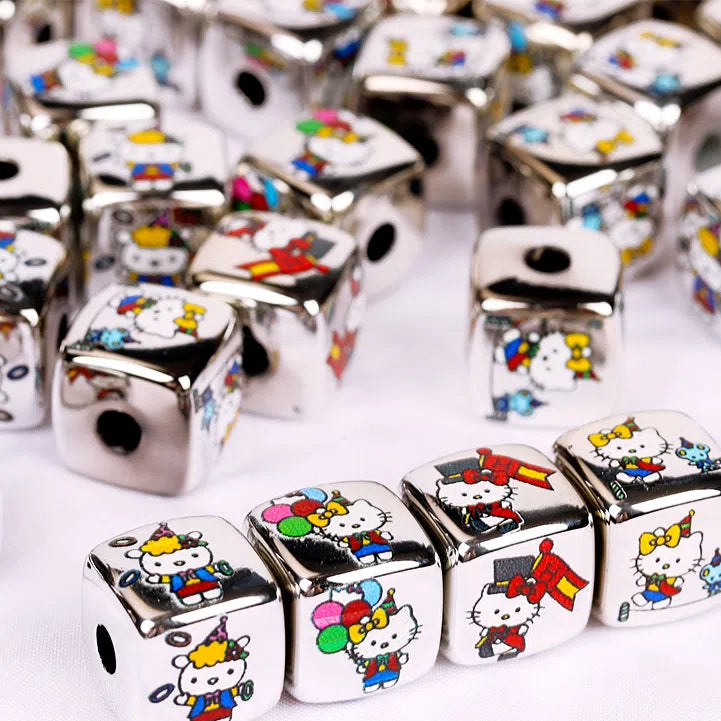 Silver Square Acrylic Beads 14mm Hello Kitty Series 10pcs