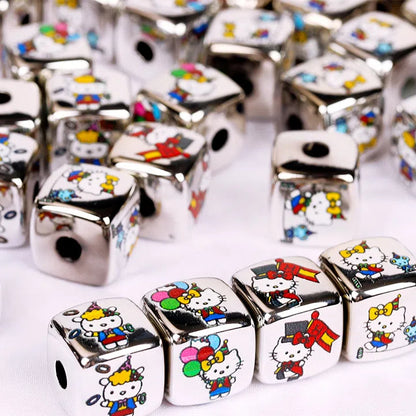 Silver Square Acrylic Beads 14mm Hello Kitty Series 10pcs