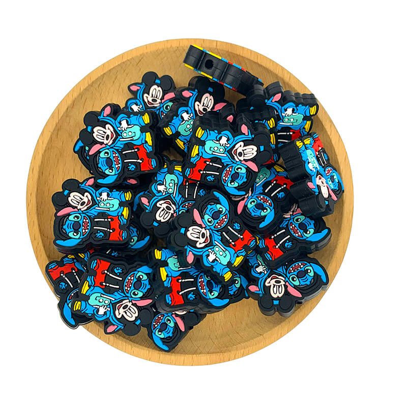 Silicone Focal Beads Mickey With Stitch Wearing Hoodies 2