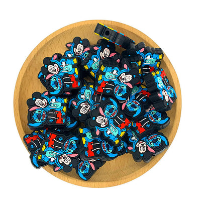 Silicone Focal Beads Mickey With Stitch Wearing Hoodies 2