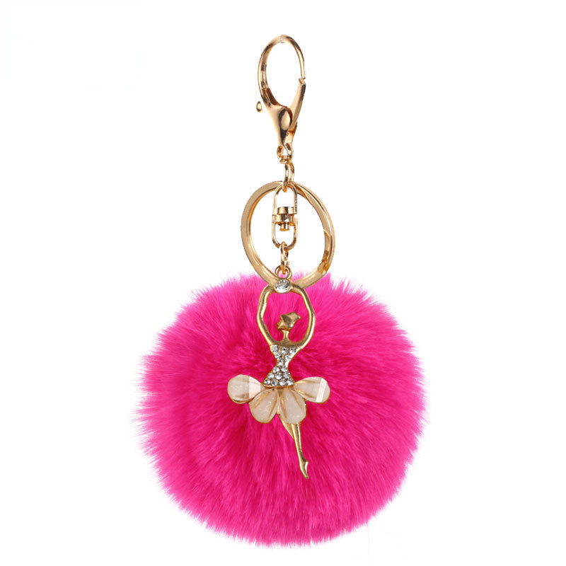 Pom Pom Keychain Alloy Ballet Girl Gold Tone with Rhinestones 14