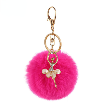 Pom Pom Keychain Alloy Ballet Girl Gold Tone with Rhinestones 14