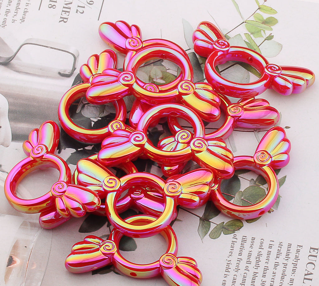 UV Color Plated Solid Color Varied Sakura Angel Wings Acrylic Beads 2pcs 12
