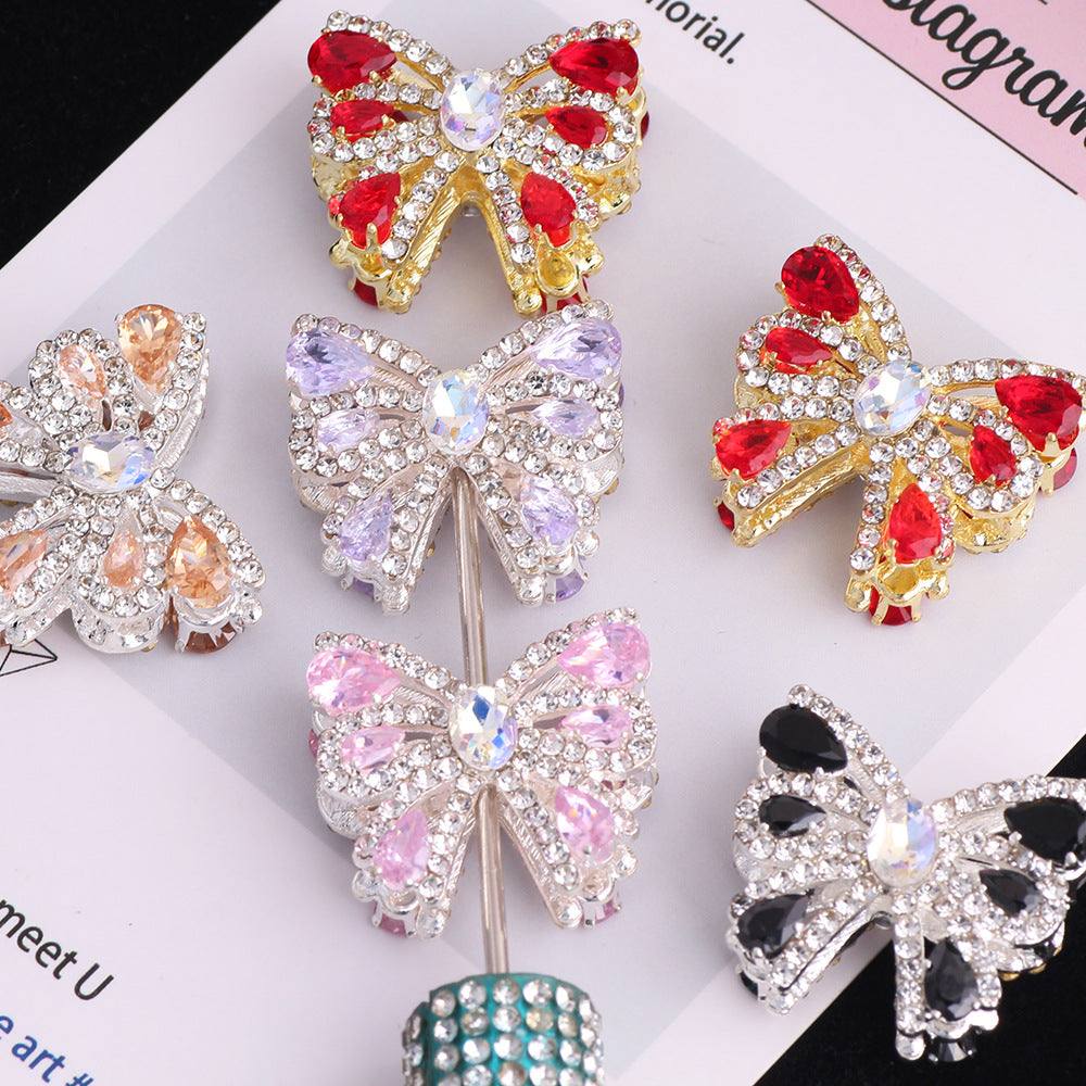 26mm Alloy Full Rhinestone Colorful Bow Ribbon Beads 2pcs 11