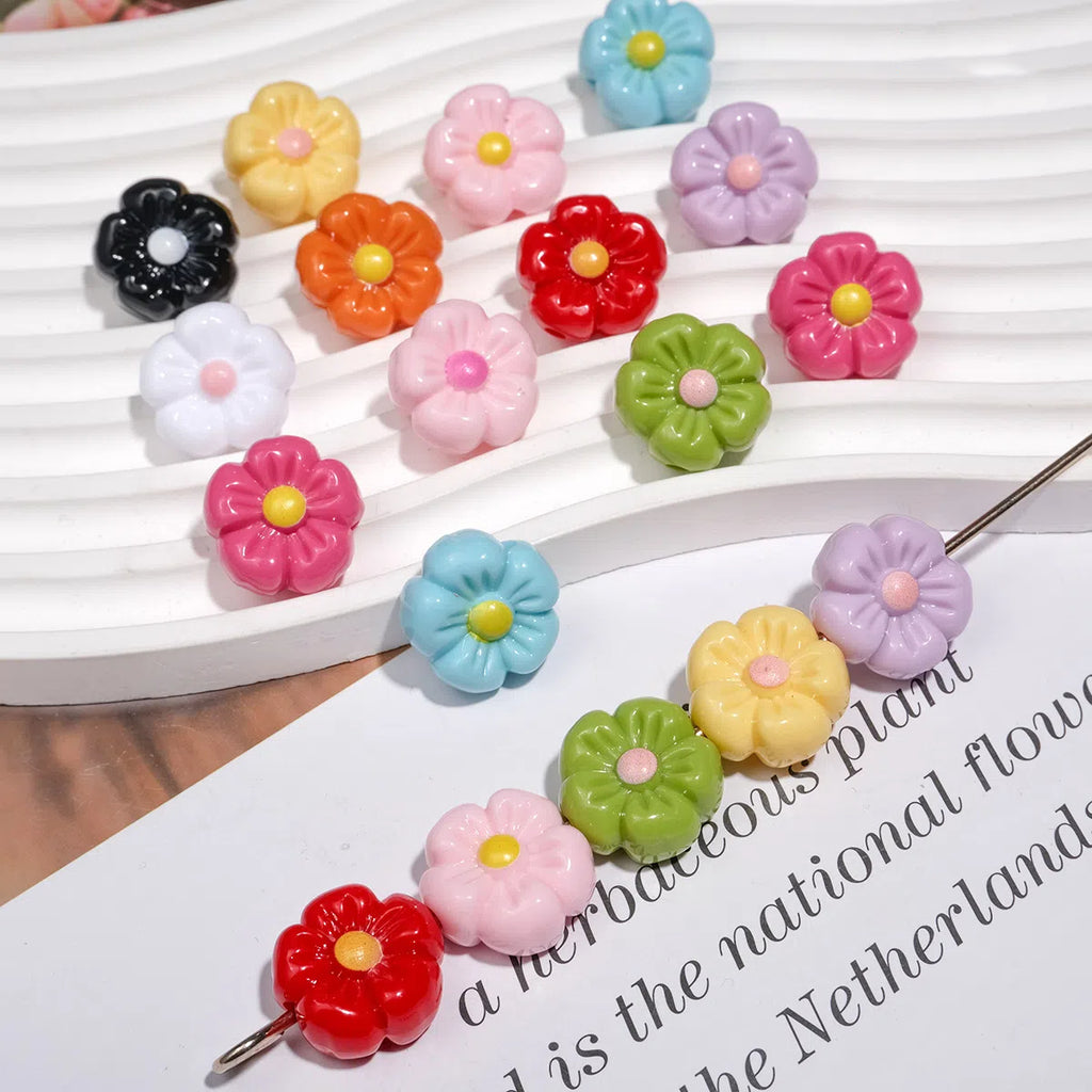 Colorful 3D Cherry Blossom Acrylic Beads 19mm Flower 20pcs 3