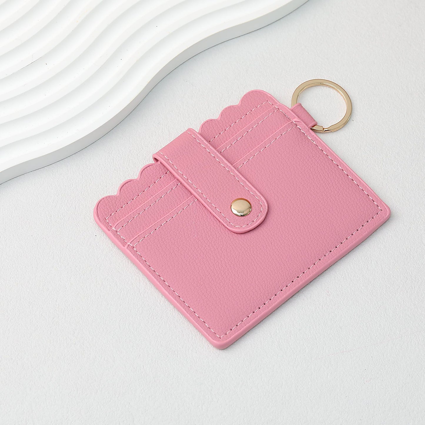 PU Card Holder Keychain Multi Patterned - C6 Deep pink