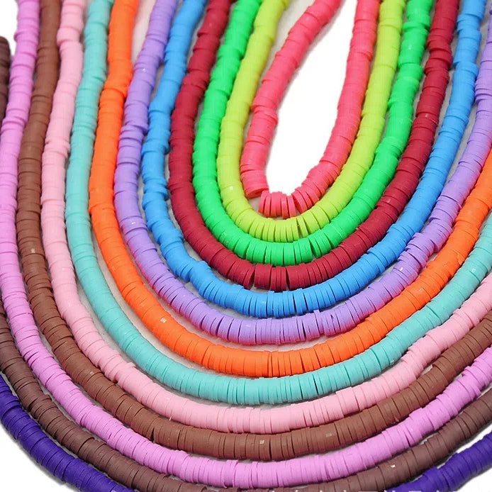 Flat Clay Beads 6mm Solid Color Smooth Polymer Disc 10strands