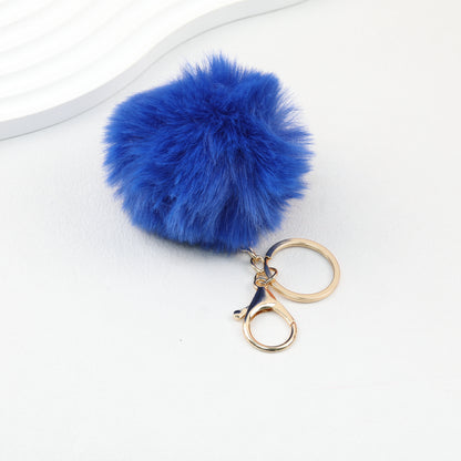 Pom Pom Keychain Fluffy Imitation Rex Rabbit Fur Ball 8cm With Lobster Clasp