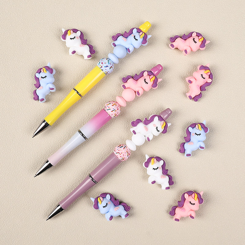 Silicone 3D Focal Beads Unicorn Pastel Colors Curly Manes 20pcs 8