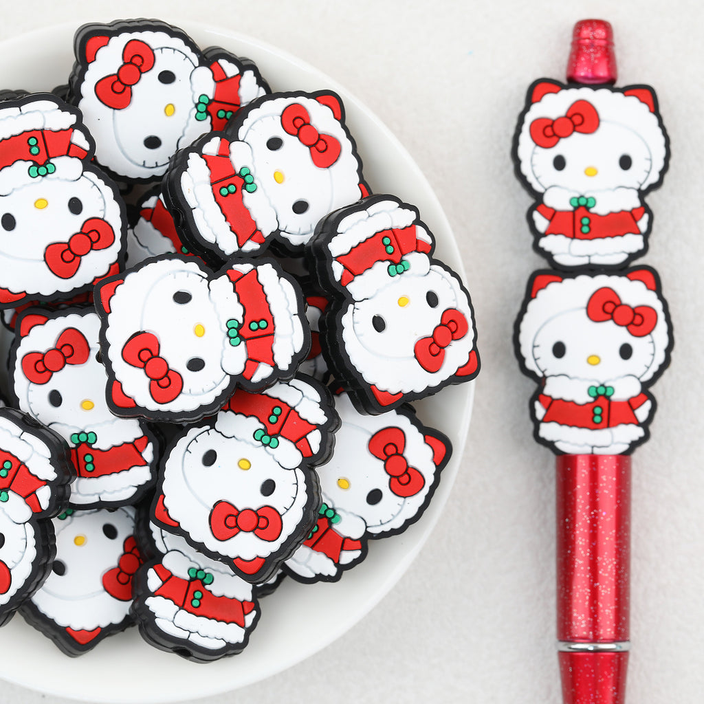 Christmas Kitty Silicone Focal Beads 20 pcs