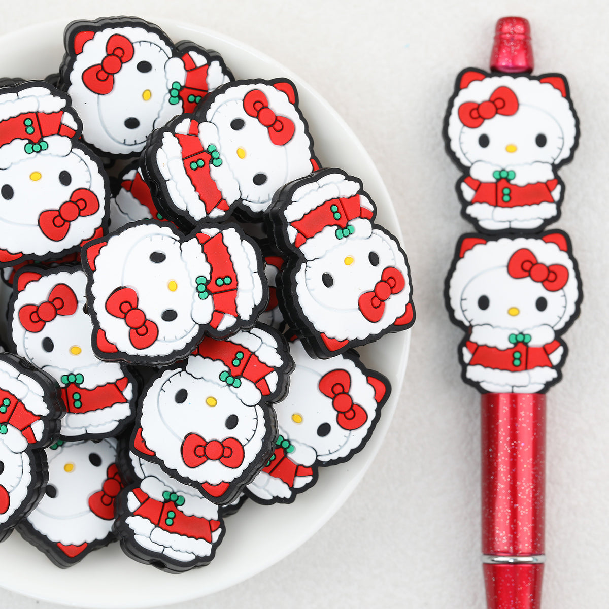 Christmas Kitty Silicone Focal Beads 20 pcs