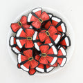 Santa Bow silicone focal beads Wholesale, Red Christmas Hat Trim White-Black Flat