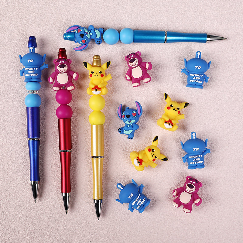 Silicone 3D Focal Beads Pikachu Stitch Purple Bear Text 20pcs 10