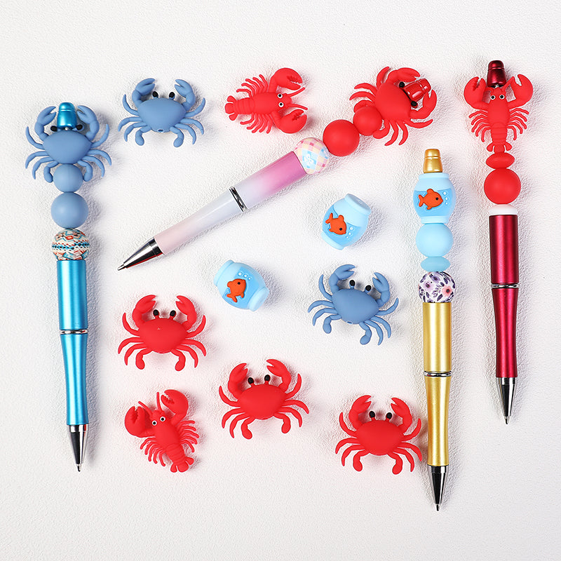 3D Crab Lobster Silicone Focal Beads Wholesale, Red Blue Marine Animal Designs