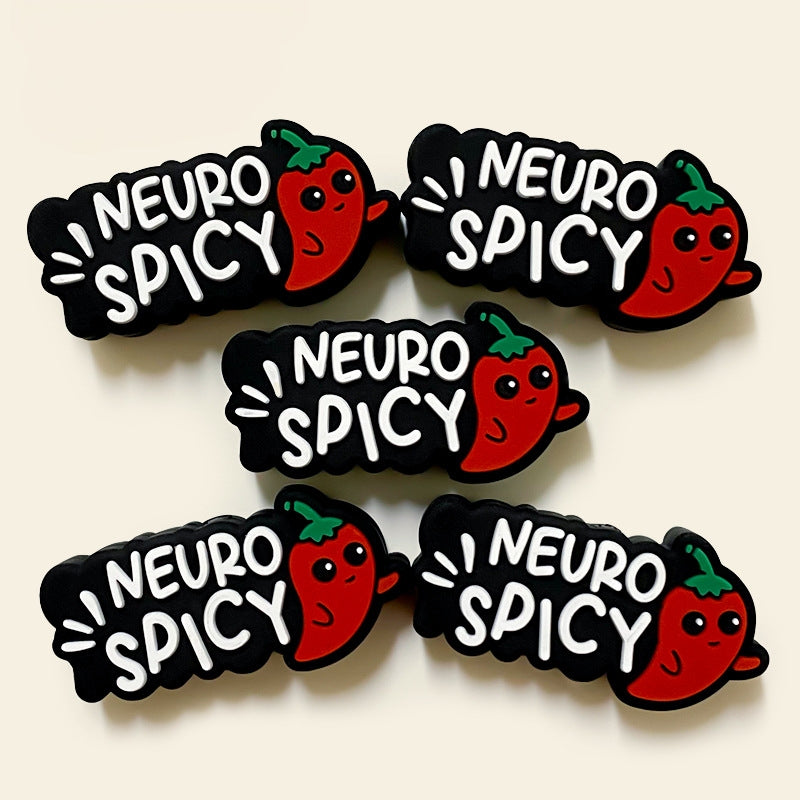 Silicone Focal Beads Chaotian Pepper NEURO SPICY Text Side Profile 20pcs