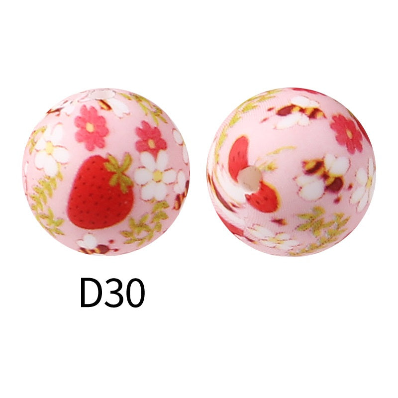50Pcs 15mm Colored pattern printed silicone beads 32