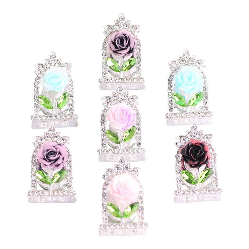 24mm Rose Frame Rhinestone Beads Alloy Decorative 3pcs 5