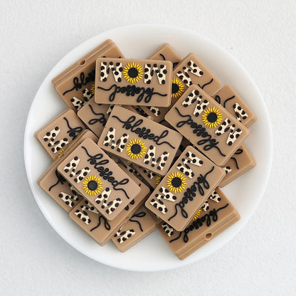 Mother Silicone Focal Beads Leopard Daisy Design 20pcs