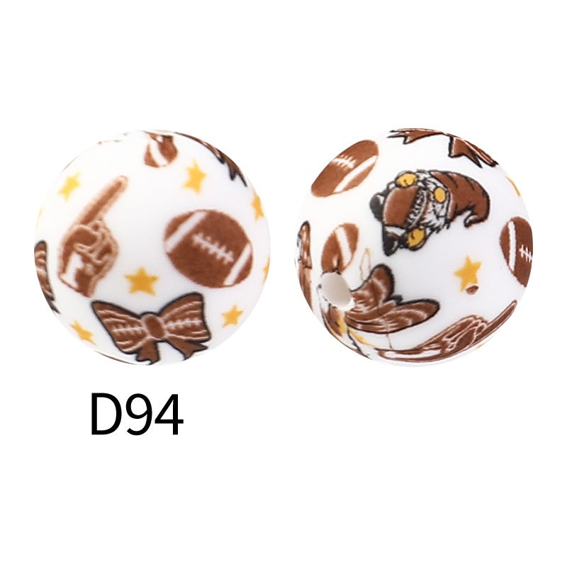 50Pcs 15mm Colored pattern printed silicone beads 96