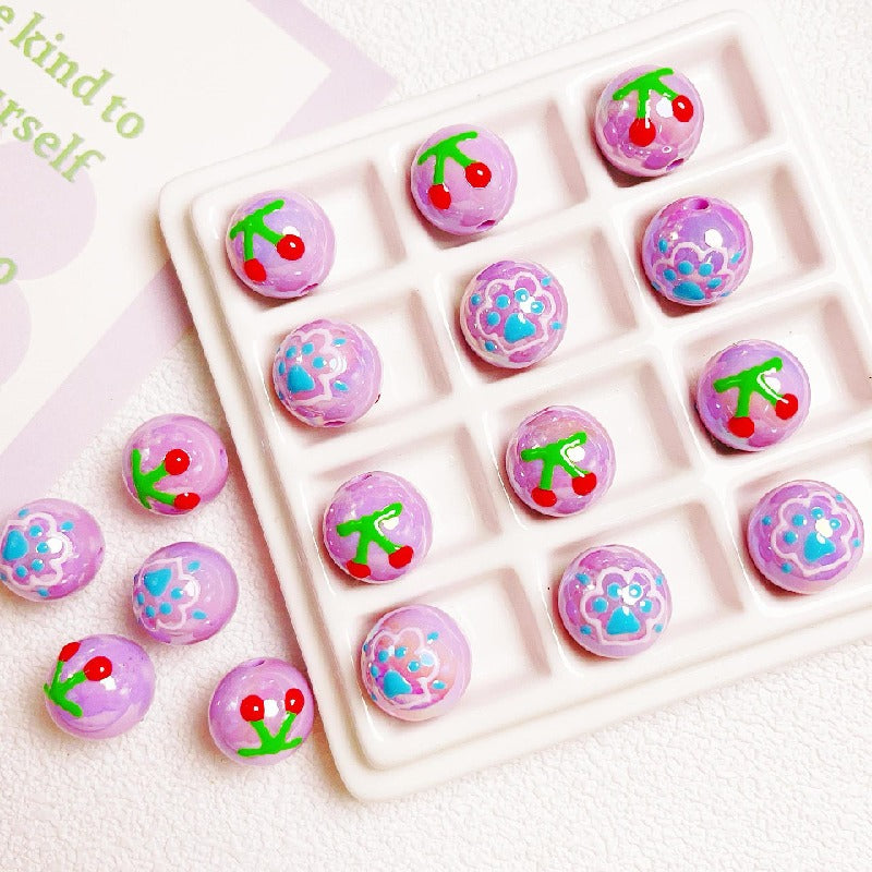 Hand-Painted Round Acrylic Beads 16mm Cartoon Design 5pcs 3