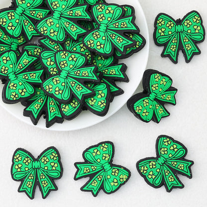 Green Clover Bow Silicone Focal Beads 20 pcs