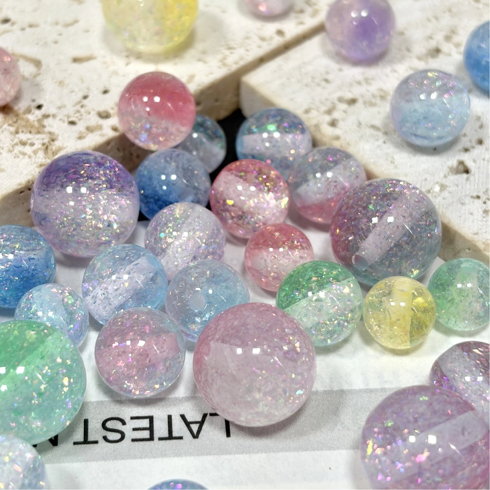 Dual Tone 8mm Round Resin Opal Beads Sparkling Glitter Finish 50pcs
