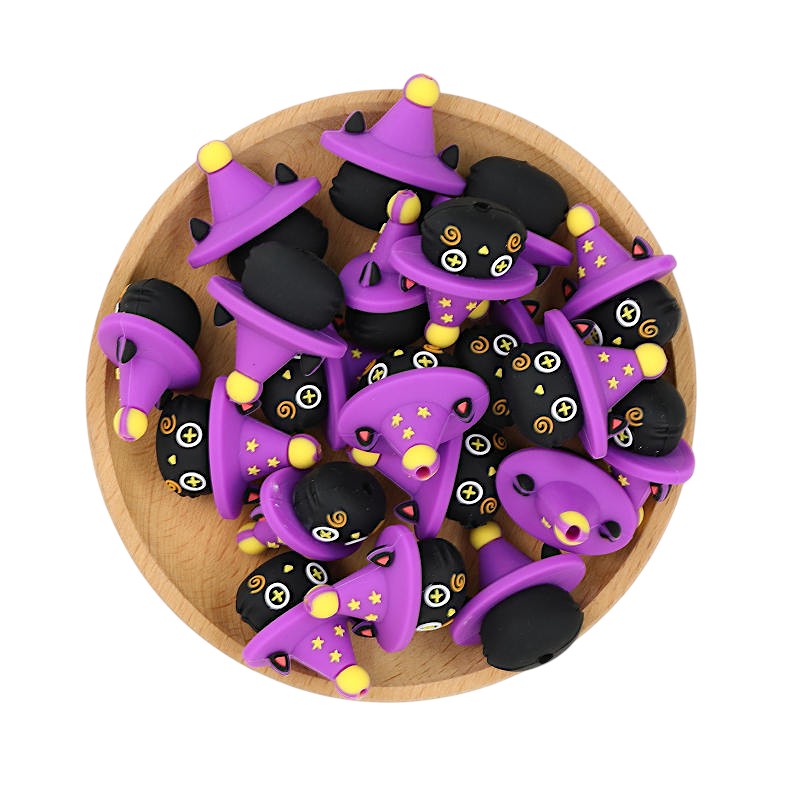 Silicone 3D Focal Beads Halloween Black Imp Witch Hat Stars 20pcs 3