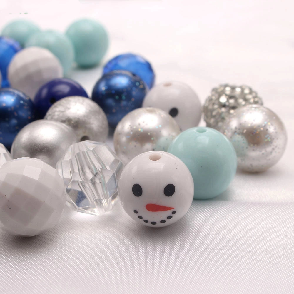 Bubblegum Beads 20mm White Blue Silver Chunky Mix 50pcs 2