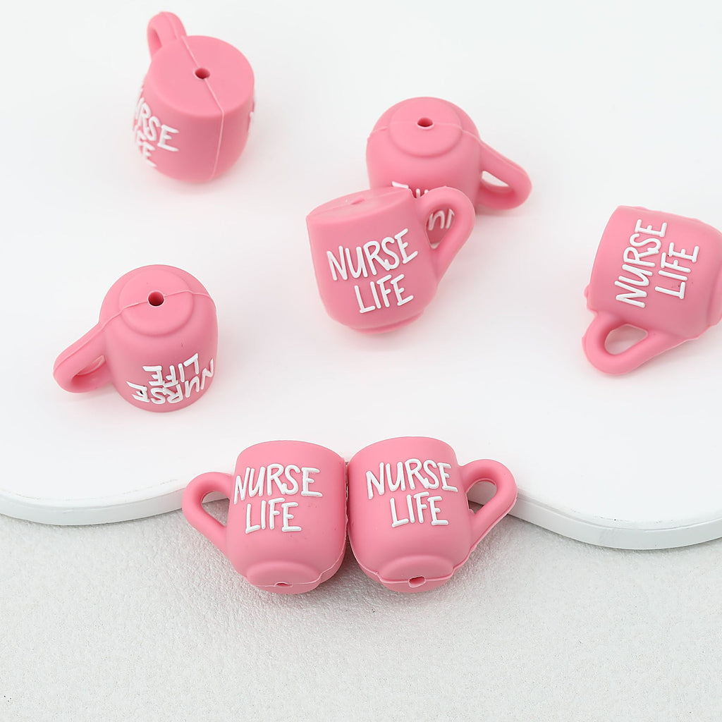3D Nurse Life Pink Silicone Focal Beads Cup Design 20pcs