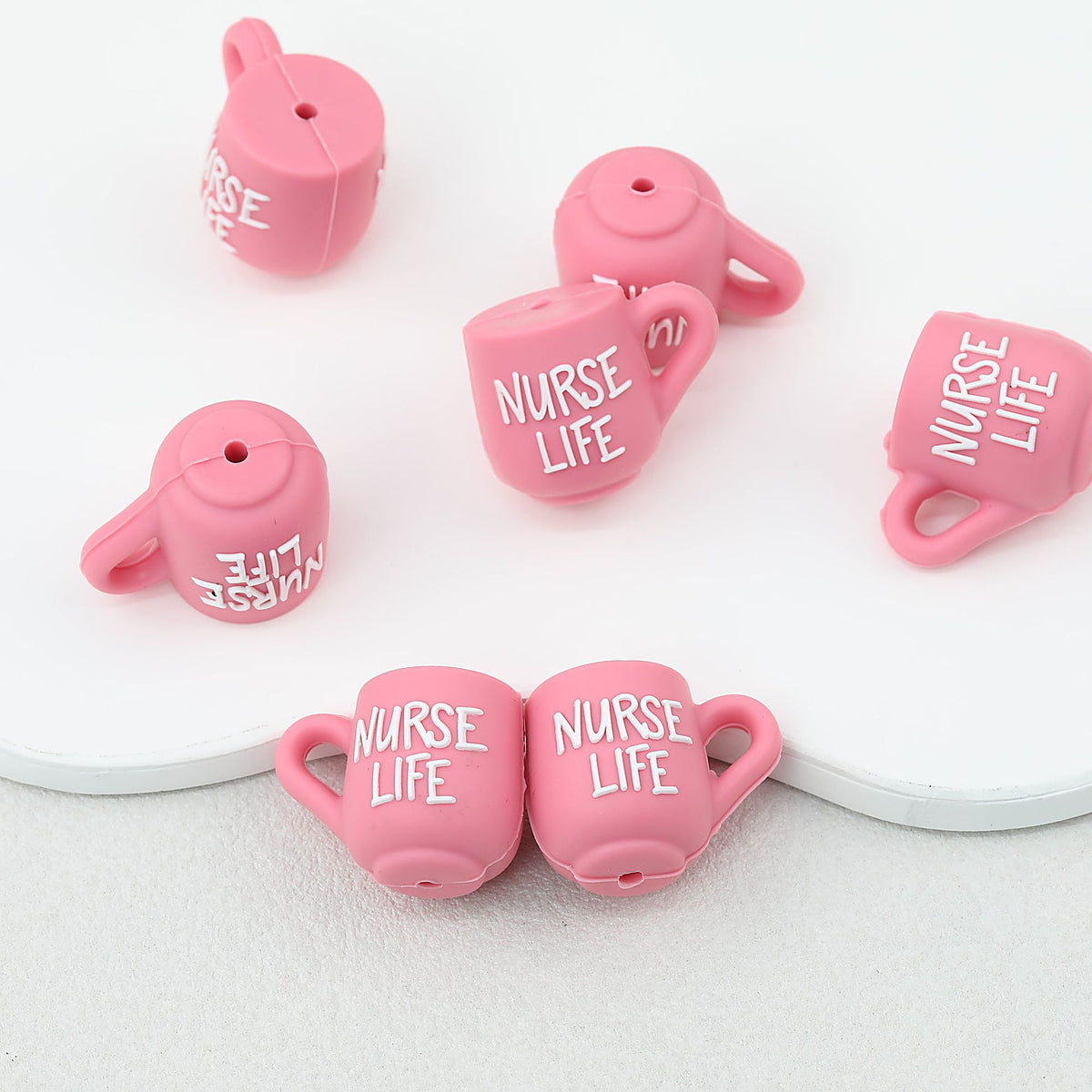 3D Nurse Life Pink Silicone Focal Beads Cup Design 20pcs