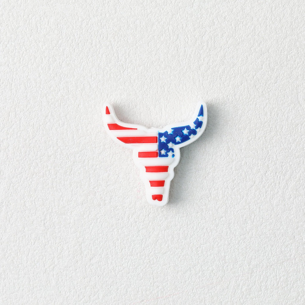USA Flag Bull Head Silicone Focal Beads Independence Day  20pcs