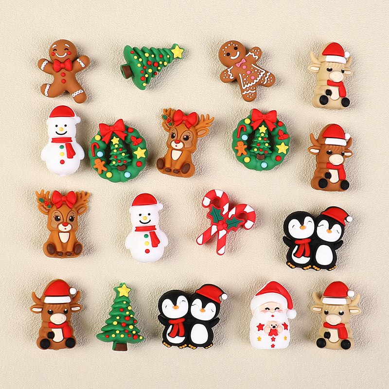 3D Christmas Silicone Focal Beads Holiday Characters Assortment 20pcs 7