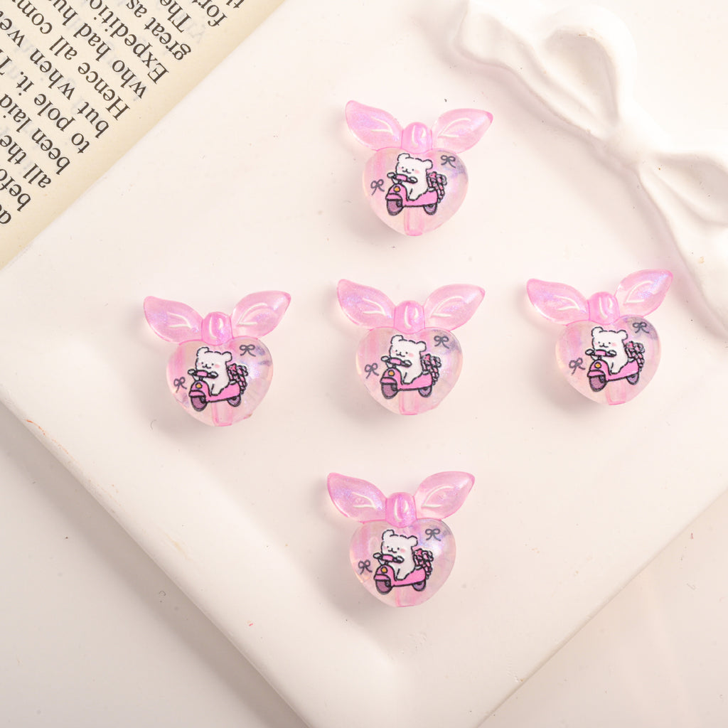 Cute Gradient Heart Shape Acrylic Beads with Bunny Prints 20pcs 3