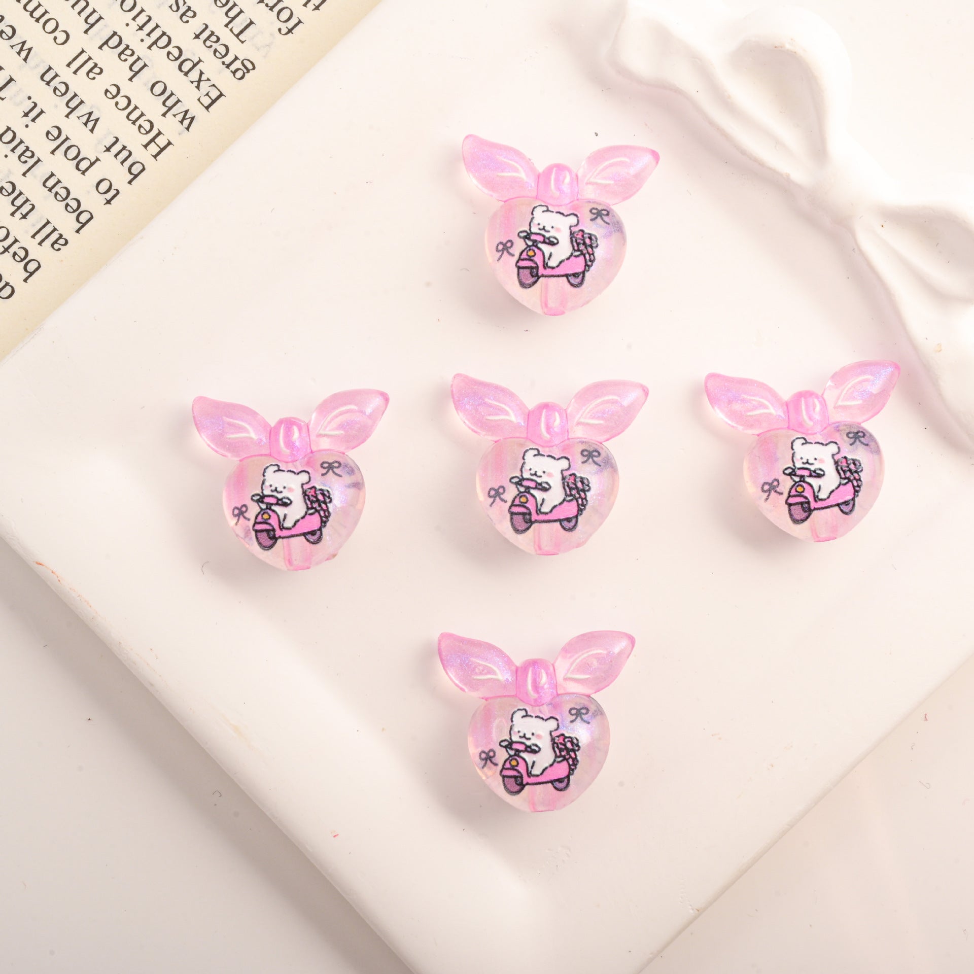 Cute Gradient Heart Shape Acrylic Beads with Bunny Prints 20pcs 3
