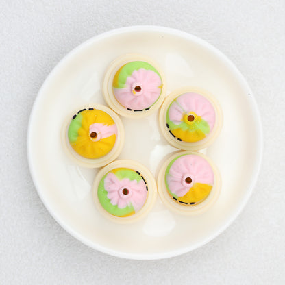 Tie Dye 3D Silicone Focal Beads With Steamer Cute Smiling Dumpling Glitter 20pcs 13