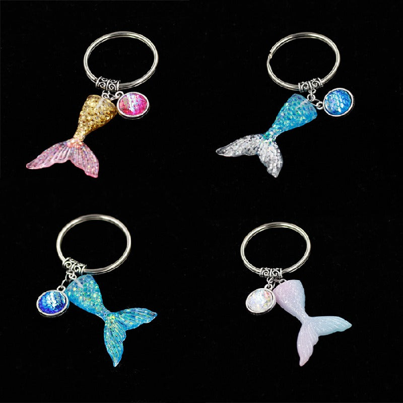 Stainless Steel Gradient Fishtail Animal Keychain Shimmering Scales