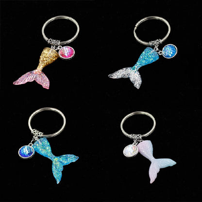 Stainless Steel Gradient Fishtail Animal Keychain Shimmering Scales