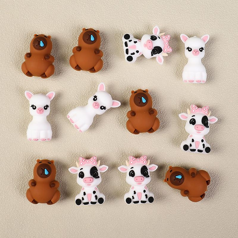3D Animal Silicone Focal Beads Llama Cow Capybara 20pcs 4
