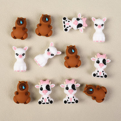 3D Animal Silicone Focal Beads Llama Cow Capybara 20pcs 4