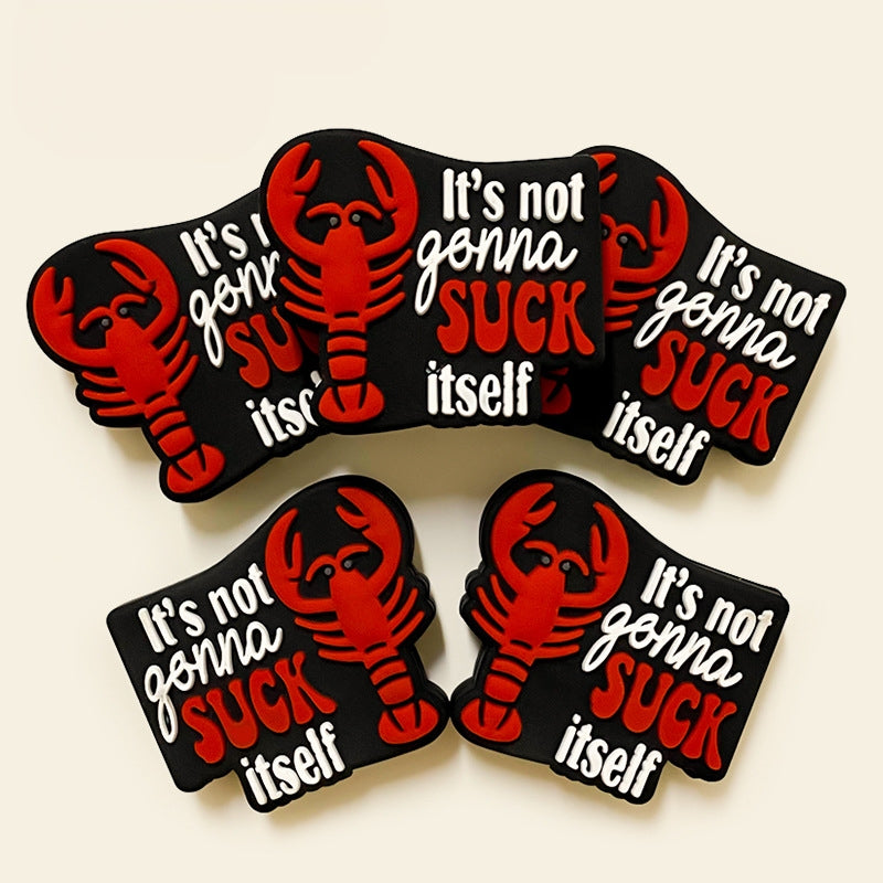 Silicone 3D Focal Beads Red Shrimp With Cheeky Phrase 20Pcs