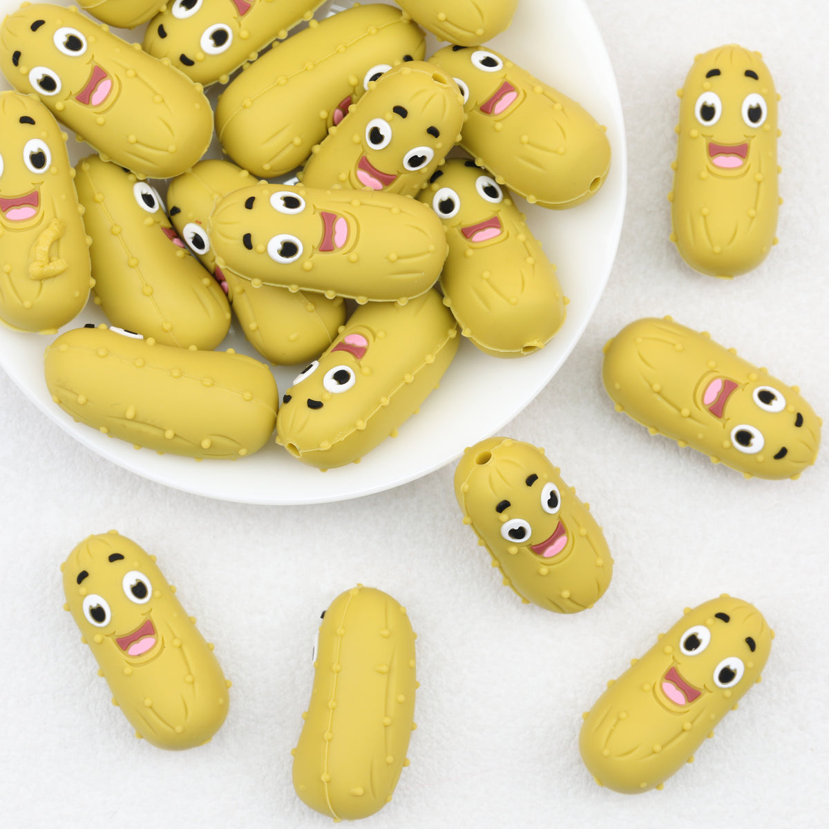  3D Silicone Focal Beads Mustard Yellow Cucumber 20pcs